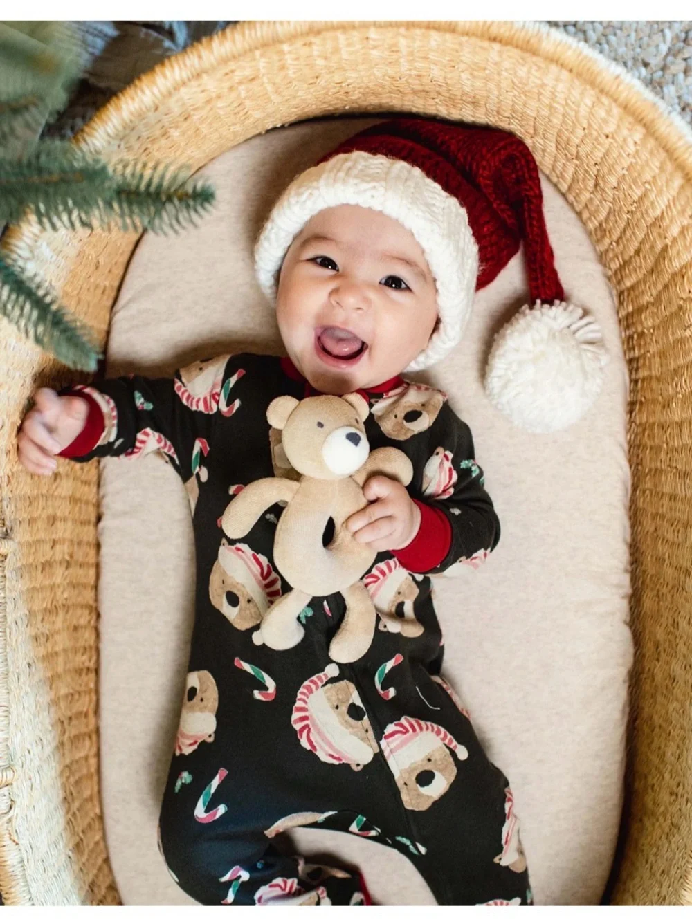NWT Burt's Bees Baby 0-3 Christmas Candy Cane  Bears Sleep + Play One Piece
